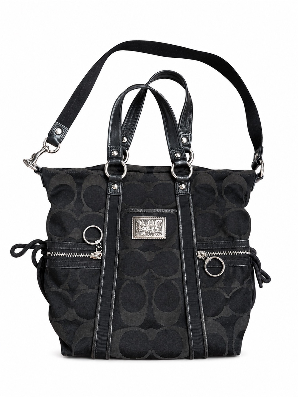 Coach Black Signature Logo Tote with Detachable Strap